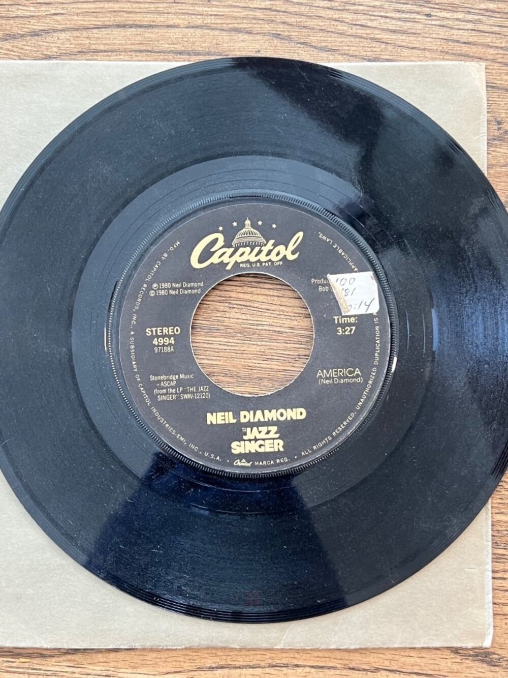 Neil Diamond Jazz Singer Songs Of Life / America Capitol 7" Vinyl 45 RPM 1980